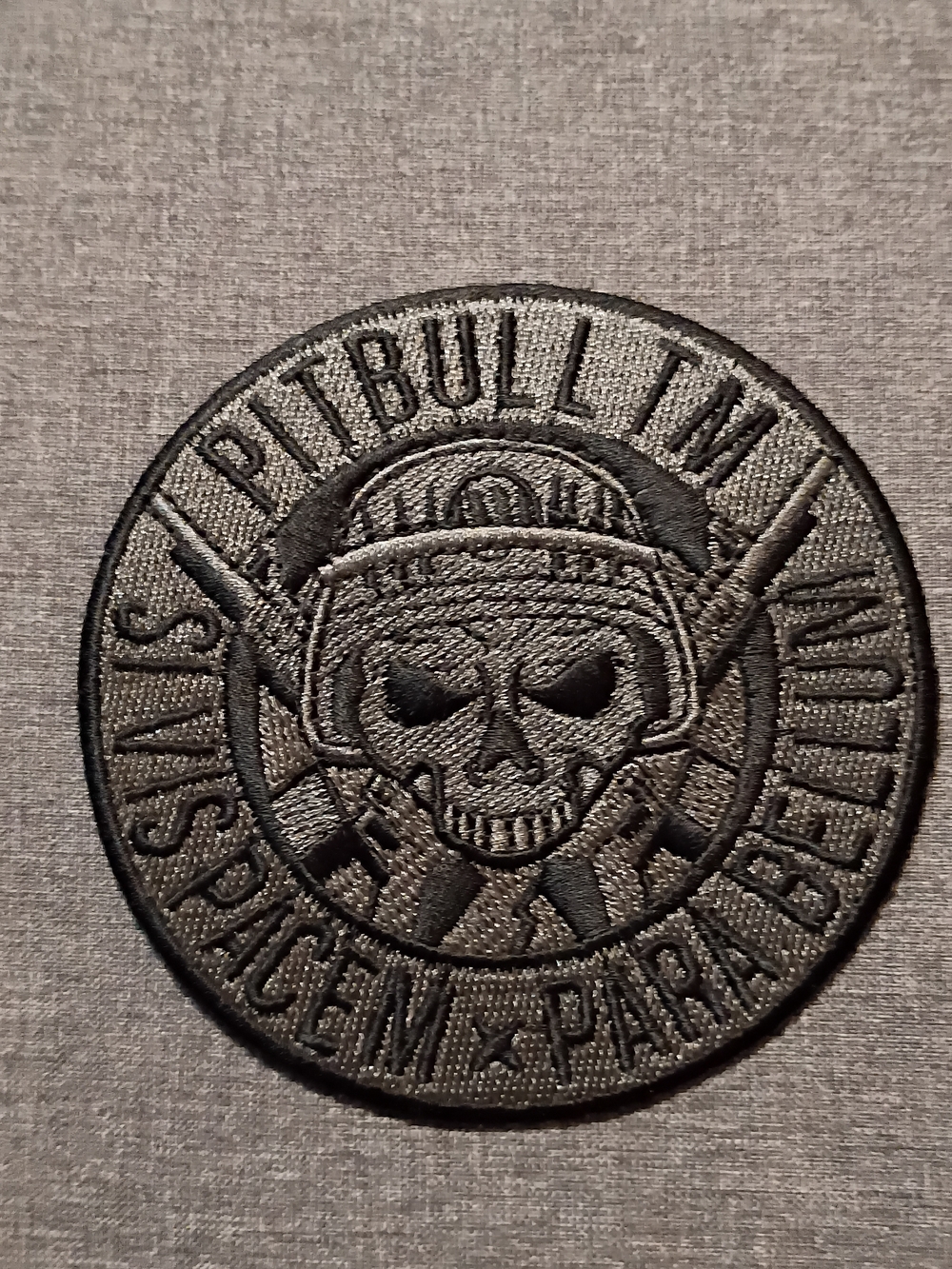 Black Embroidered Skull Patch "Pitbull TM"